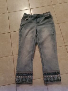 Charming Charlie Light Blue Embroidered Cuffed Cropped Jeans